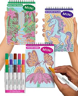 Lifelines FlowArt Mini Activity Pads, 3-Pack, Dot-by-Letter Coloring Books | 15 Markers & 60 Scenes - Guided Art Meditations for Tweens, Adults & Seniors - Dot-by-Letter - Patent-Pending