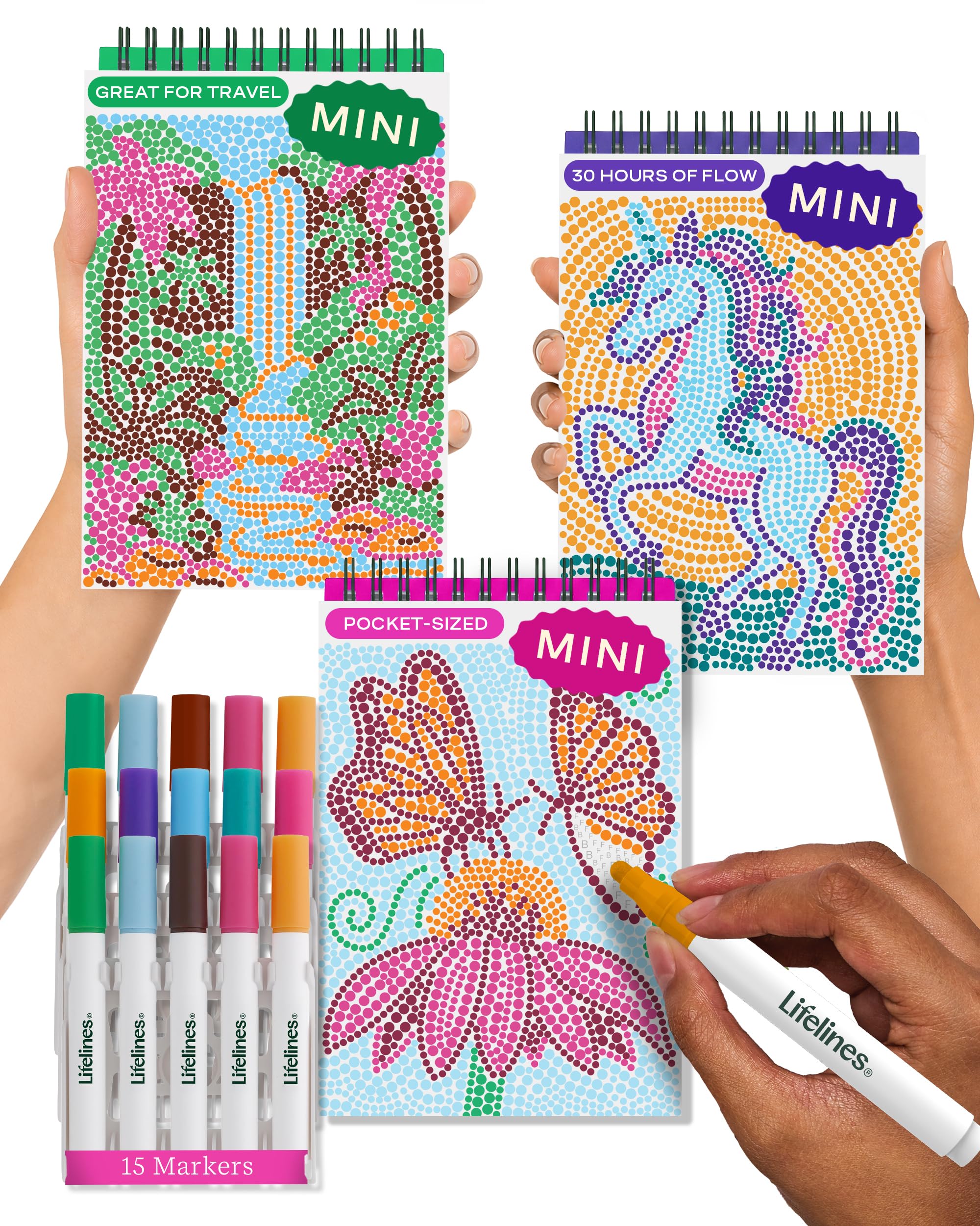 Lifelines FlowArt Mini Activity Pads, 3-Pack, Dot-by-Letter Coloring Books | 15 