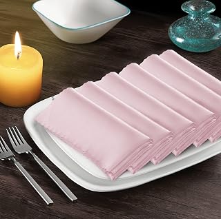 Manyshofu 6 Pieces Blush Pink Satin Scalloped Napkins - 18x18 Inches Square Satin Cloth Napkin Set - Elegant & Smooth Table Napkins for Wedding Dinner Party Banquet Restaurant