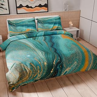 PETTI Artigiani Italiani - Single Duvet Cover Set 200 x 135 cm (1 Pillowcase 75 x 50 cm Included), Microfibre Bedding Set with Digital Print Marble Green - Made in Italy