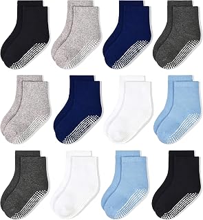 HYCLES Toddler Socks Kids Grip Socks Non Slip 12 Pairs Boy/Girl High Ankle Sticky Floor Socks For 1-10 Years Kids