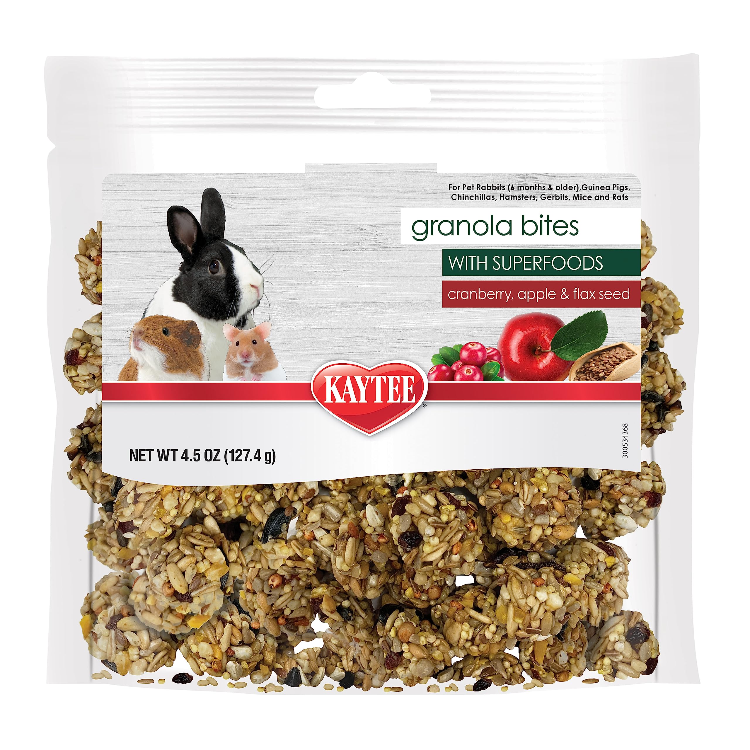 Kaytee Granola Bites with Superfoods Cranberry, Apple and Flax for Rats, Mice, H