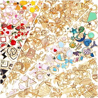 Acejoz 200Pcs Enamel Charms for Jewelry Making, Assorted Wholesale Mixed Bulk Metal Earring Bangle Charms for DIY Necklace Bracelet Jewelry Making and Crafting