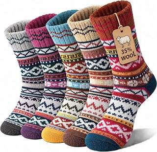Loritta 5 Pairs Women's Wool Socks Vintage Style Winter Soft Thick, Multicolor 01D