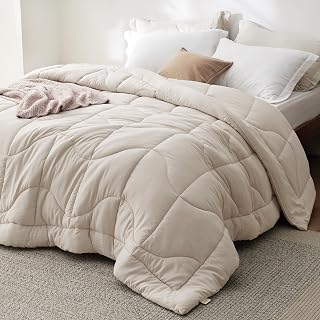 Bedsure Queen Comforter, Down Alternative Duvet Insert for All Season | OEKO-TEX, Prewashed Duvet with 4 Tabs, Buttery-Soft Comforter - Temperature Balancing, Machine Washable, Linen, 88x88 Inches