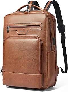 Shrrie Leather Laptop Backpack for Women and Men,28 L Travel Backpack Computer Bag Fits 16 inch Laptop,Expandable Casual Daypack with USB Charging Port for Work Business Weekender College,Brown
