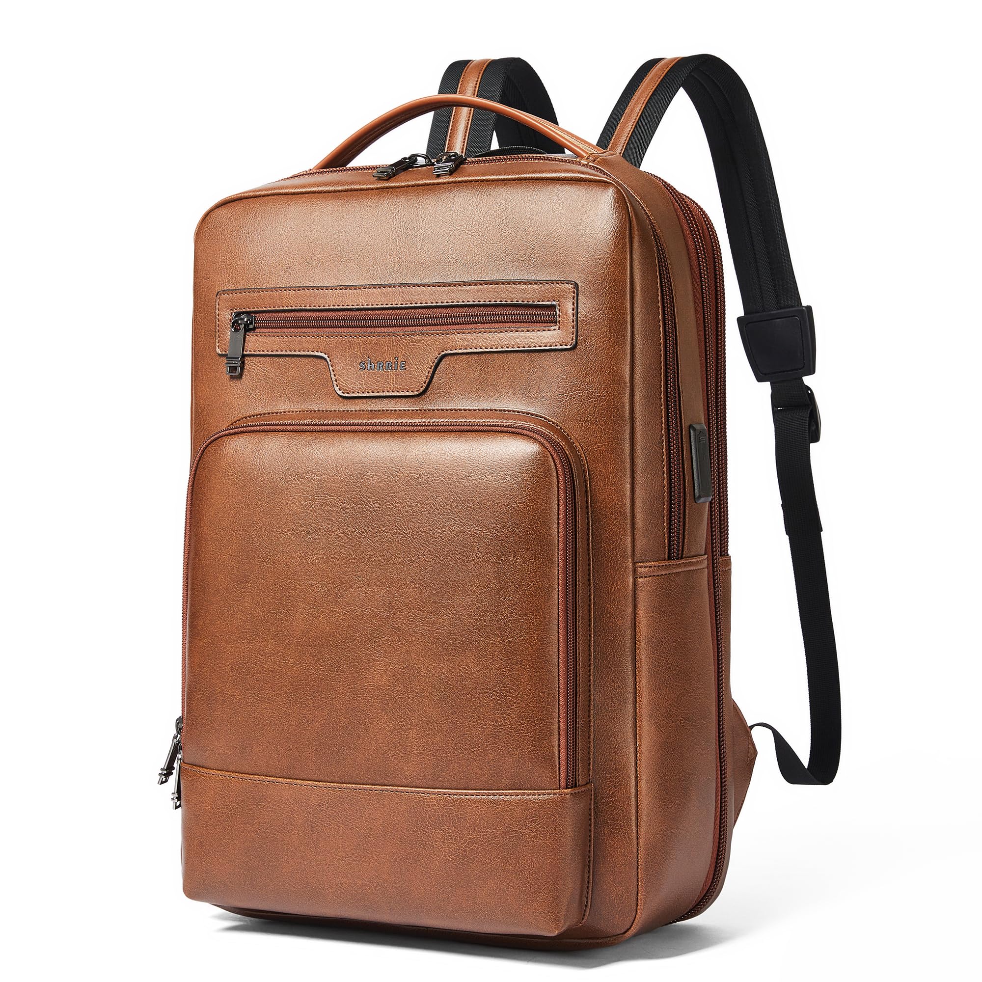 Shrrie Leather Laptop Backpack for Women and Men,28 L Travel Backpack Computer B