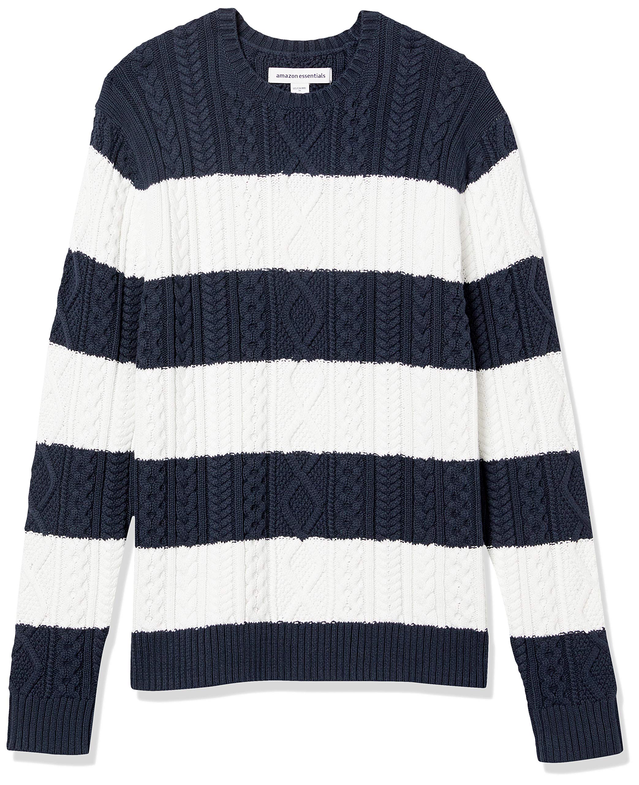 Amazon Essentials Mens Long-Sleeve 100% Cotton Fisherman Cable Crewneck Sweater
