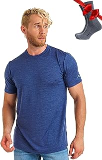 100% Merino Wool T Shirt Mens - Merino Wool Base Layer Men + Hiking Socks