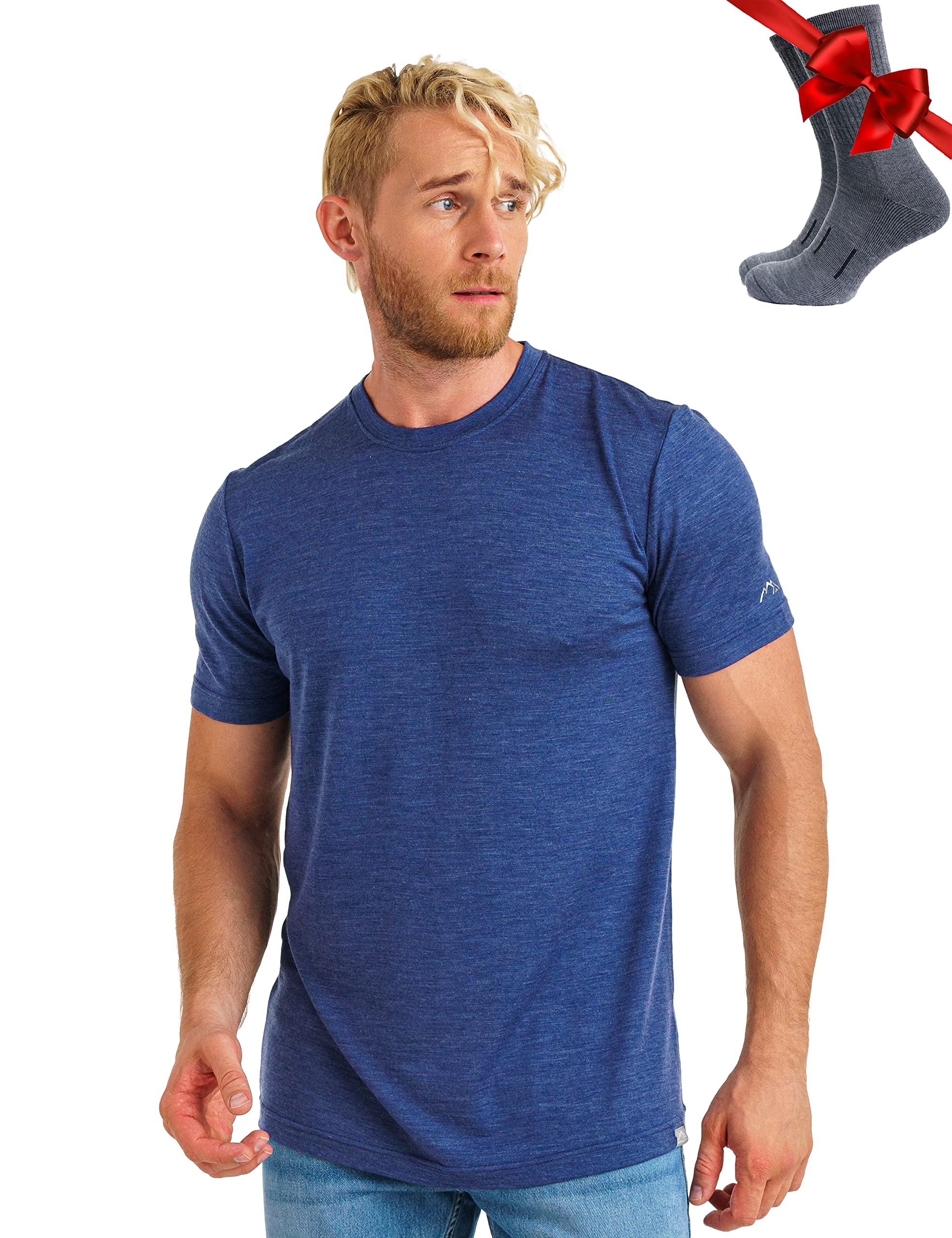 100% Merino Wool T Shirt Mens - Merino Wool Base Layer Men + Hiking Socks