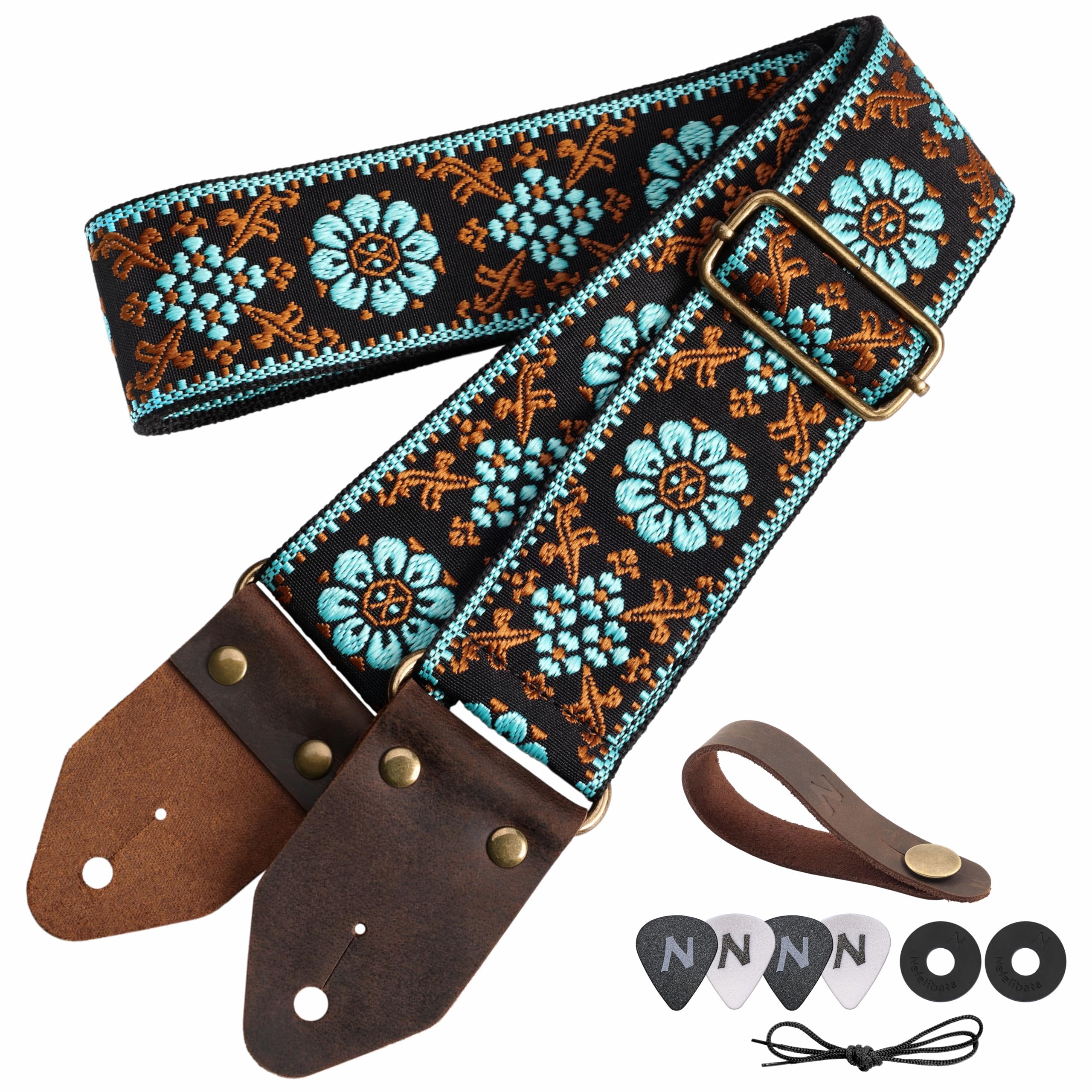 Nefelibata Guitar Strap,Jacquard Embroidery Cotton Guitar Straps with Crazy Hors