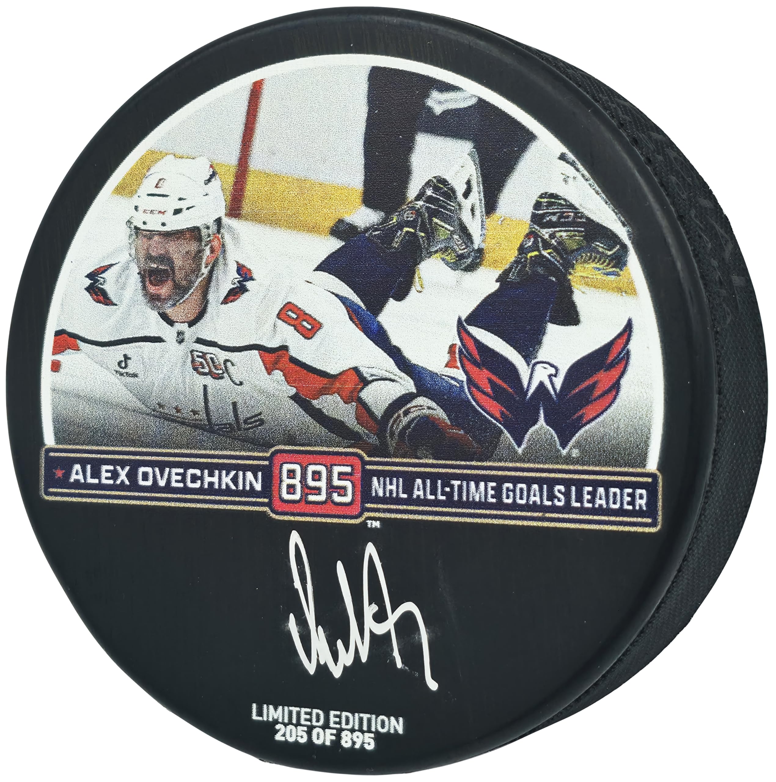 Alex Ovechkin Autographed Official Record Breaking Goal Logo Hockey Puck #/895 H