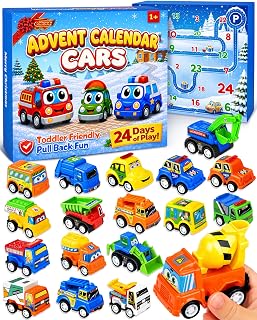 Car Advent Calendar 2026 for Toddlers, 24 Pull Back Vehicles with Playmat | Made for Little Hands, Cute Big-Eye Designs, Bright Colors, Role Play, Hands-On Play, Screen-Free Fun, Gift Ready