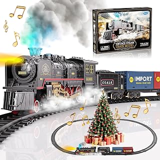 Funwee Train Set with Smokes,Lights and Sound for Under Christmas Tree | Electric Train Toy with Track,Locomotive Train Model Gifts Idea for 3 4 5 6 7+ Years Old Toddler Boys and Girls