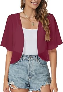Women Shrug Chiffon Cardigan Open Front Short Sleeve Sheer Bolero for Dress