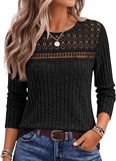 AUTOMET Women Long Sleeve Lace Shirt Autumn Tops Fashion Dreesy Casual Tunic Sweaters Mesh Clothes Fashion Work Cute Clothes