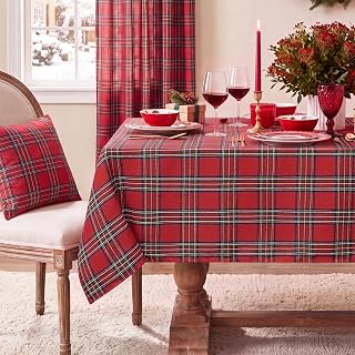 Softalker Christmas Tablecloth Buffalo Red Tartan Rectangular Linen Cotton Table Cover Winter Farmhouse Dining Room Party Holiday 54 x 96 Inch