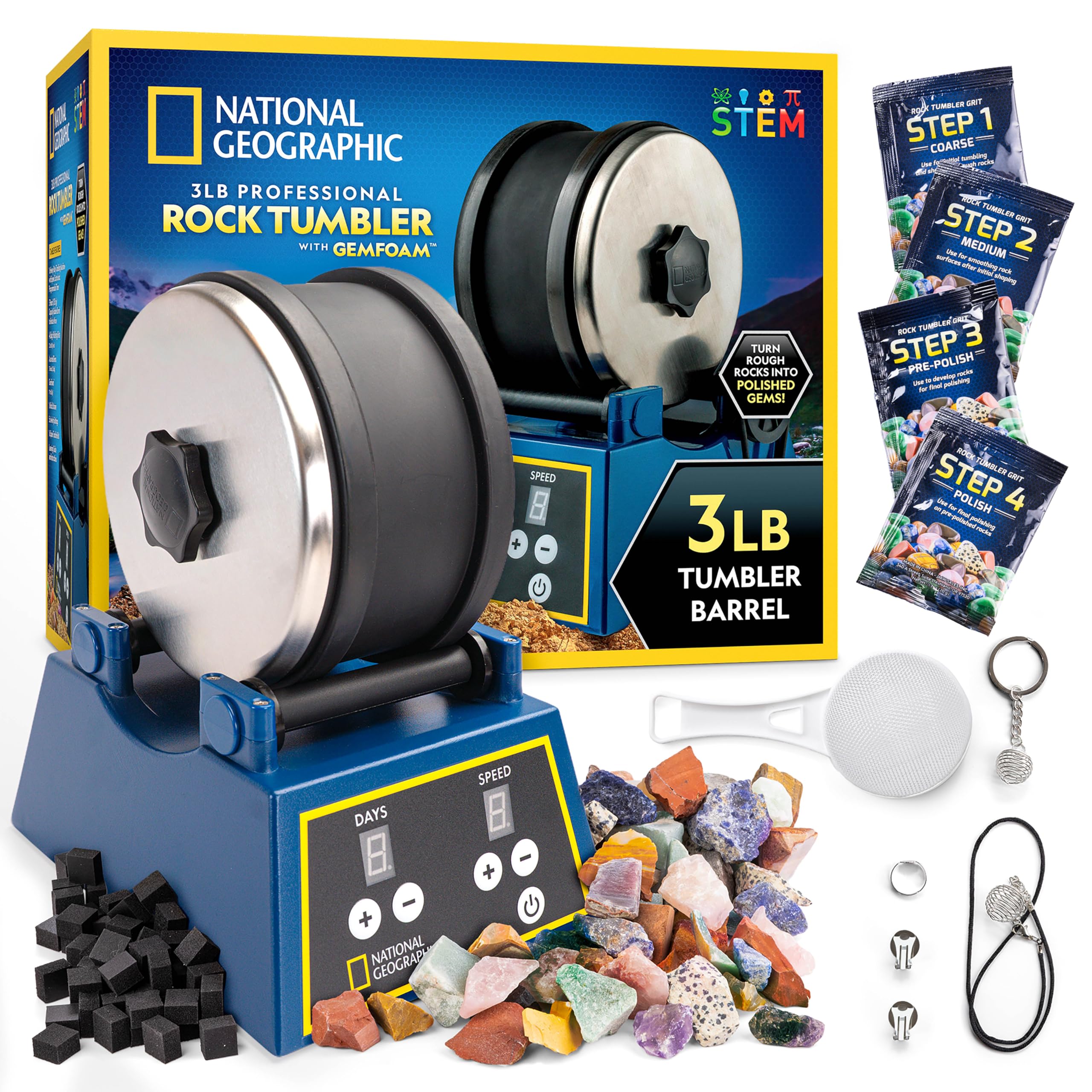 National Geographic 3 Lb. Rock Tumbler Kit for Kids and Adult Beginners | 3 Lb. 