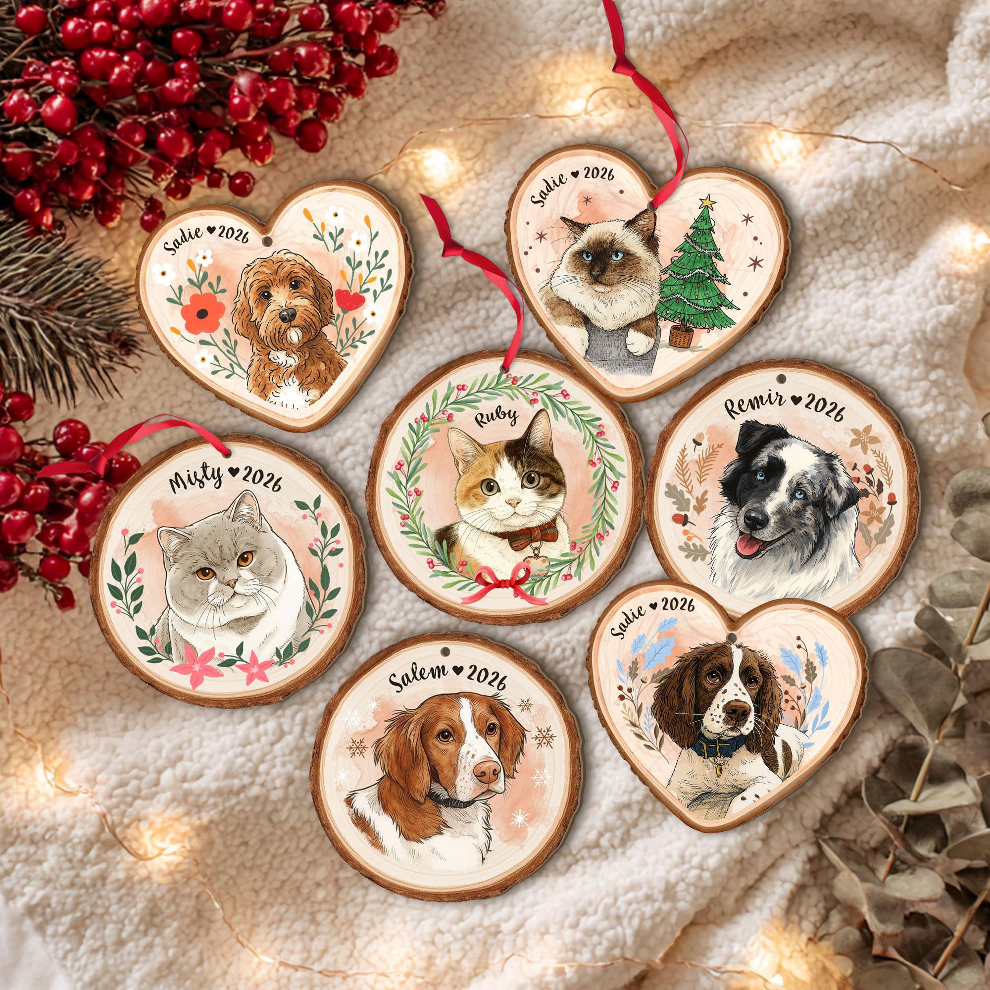 Personalized Pet Portrait Christmas Ornament, Dog Cat Photo Keepsake