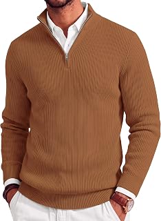 COOFANDY Mens Quarter Zip Pullover Slim Fit Turtleneck Lightweight Knitted