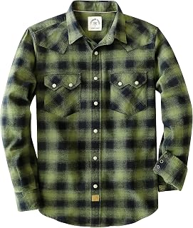 Dubinik® 6.3oz Flannel Shirt for Men Western Long Sleeve Cotton Snap Cowboy