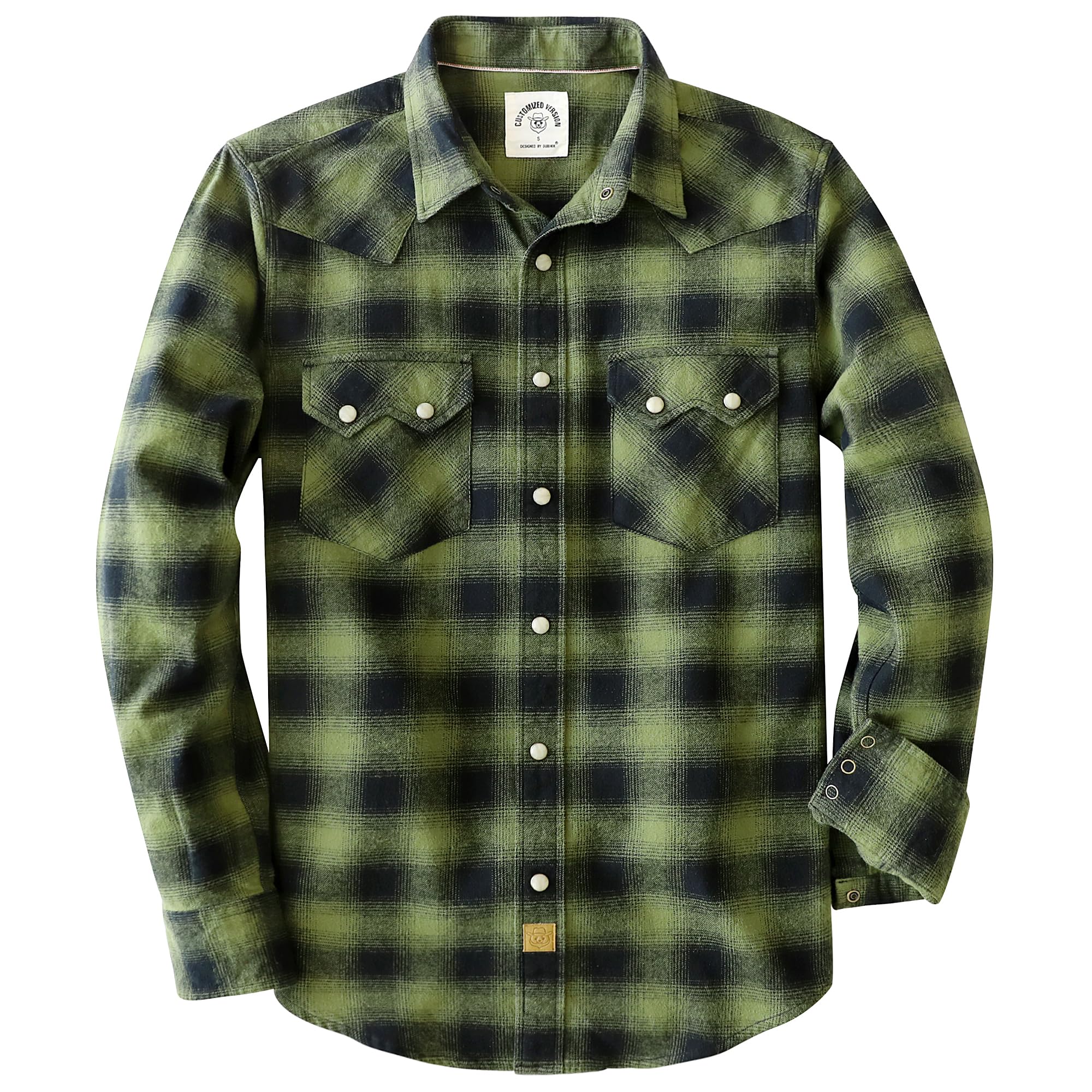 Dubinik® 6.3oz Flannel Shirt for Men Western Long Sleeve Cotton Snap Cowboy