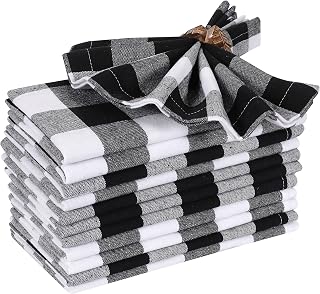 Ramanta Home Cloth Gingham Check Napkins Set of 12 (46x46 CM) Black White- Reusable Machine Washable Soft Napkins - for Everyday Use, Weddings