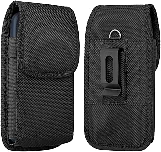 NUVAVO Holster for iPhone 17 16 15 14 13 12 11 Xs X XR/Pro Models, Cell Phone Belt Holder Case with Clip for Men, Heavy Duty Nylon Pouch (Fits Phone with Otterbox Cover on) Black