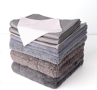 Microfibre Cleaning Cloths - 6 Pack - 32 x 32cm - Multi Purpose, Washable & Reusable Micro fibre - Blue Striped & Grey Striped - Kitchen Bathroom Car Microfiber Cleanling Cloths for Home (Pack 10)