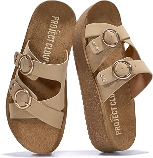 Project Cloud Platform Sandals for Women 2026 Summer Eco Leather Shoes with Adjustable Buckle Lightweight and Anti-Slip Outsole for Women