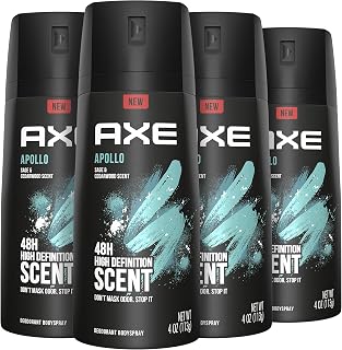 AXE Apollo Body Spray Deodorant for Long-Lasting Odor Protection, Sage & Cedarwood Deodorant for Men Formulated Without Aluminum 4oz 4 Count
