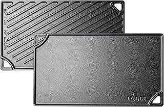 Lodge Reversible Cast Iron Grill/Griddle Pan, 16.75 x 9.5 Inches | Dual-Sided Double Burner Griddle for BBQ, Eggs, Pancakes & Burgers, PFAS-Free, Flat Top Cookware, Made in USA