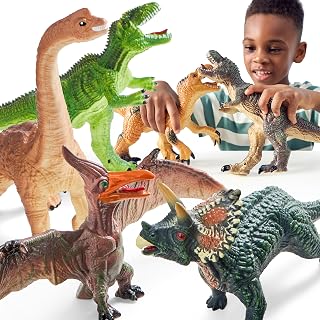JOYIN Big Dinosaur Toys for Toddlers, 6 Piece Large Soft Dinosaur Figures with an Educational Book, Jumbo Realistic Toys for Boys and Girls Gift, Christmas Birthday Gifts for Kids Ages 1 2 3 4 5