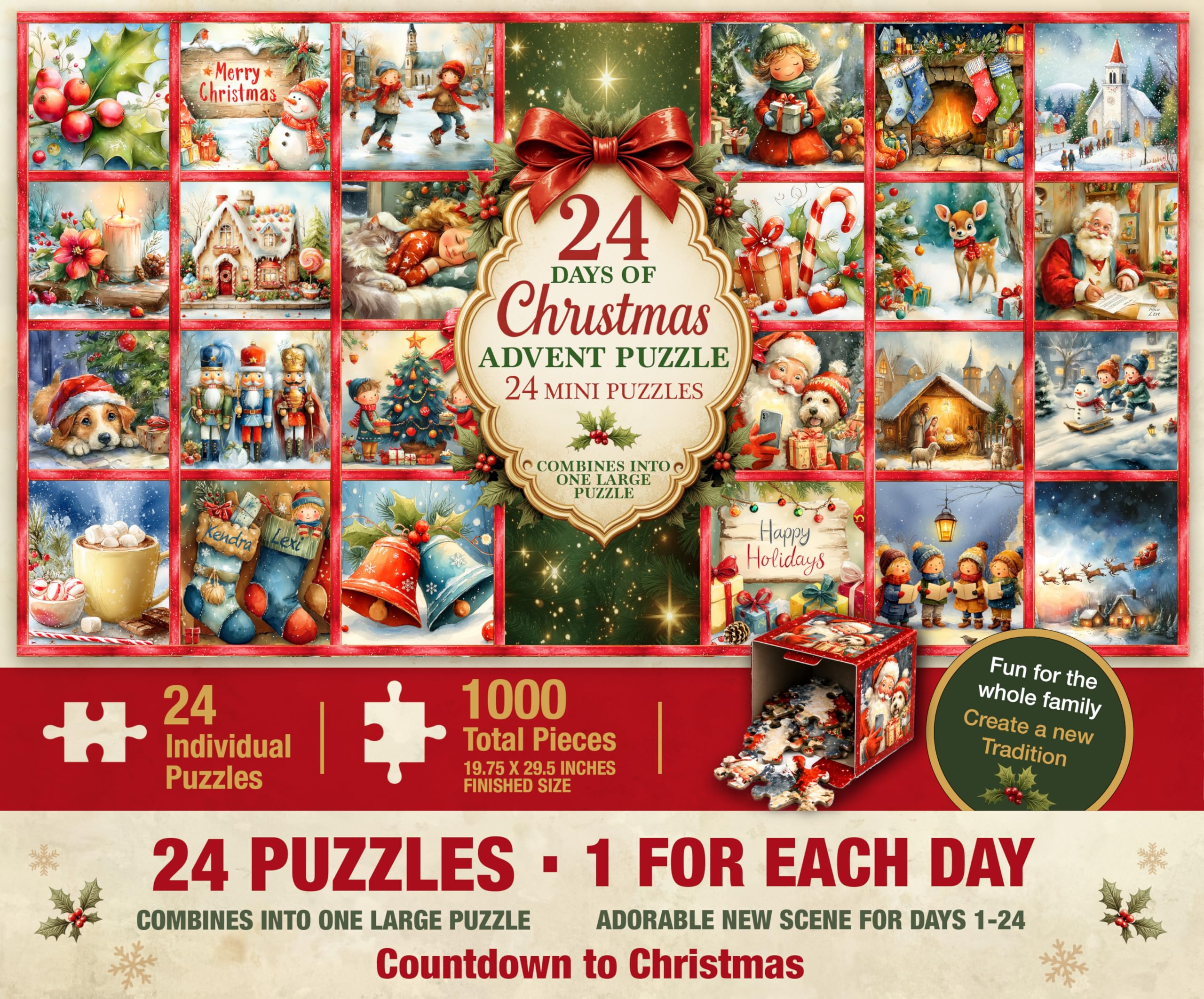 Prime Time Puzzles Christmas Advent Puzzle 1000 Piece Countdown 2026 | Features 