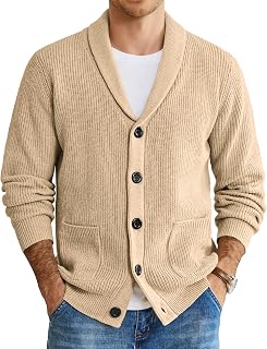 COOFANDY メンズ ショールカラーカーディガンセーター スリムフィット ケーブルニット ボタンアップ コットンセーター ポケット付き US サイズ: