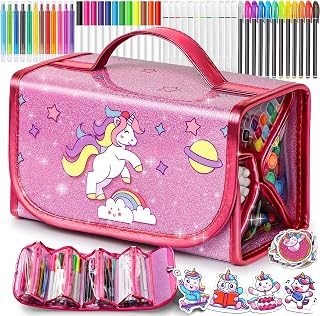 Unicorn Gifts for Girls Pencil Case for Girl with 48Pcs Stationery Included | Girls Toys for Age 4 5 6 7 8 Kids Colouring Set with Scented Glitter Pen Marker Crayons Stickers, Birthday Christmas Presents