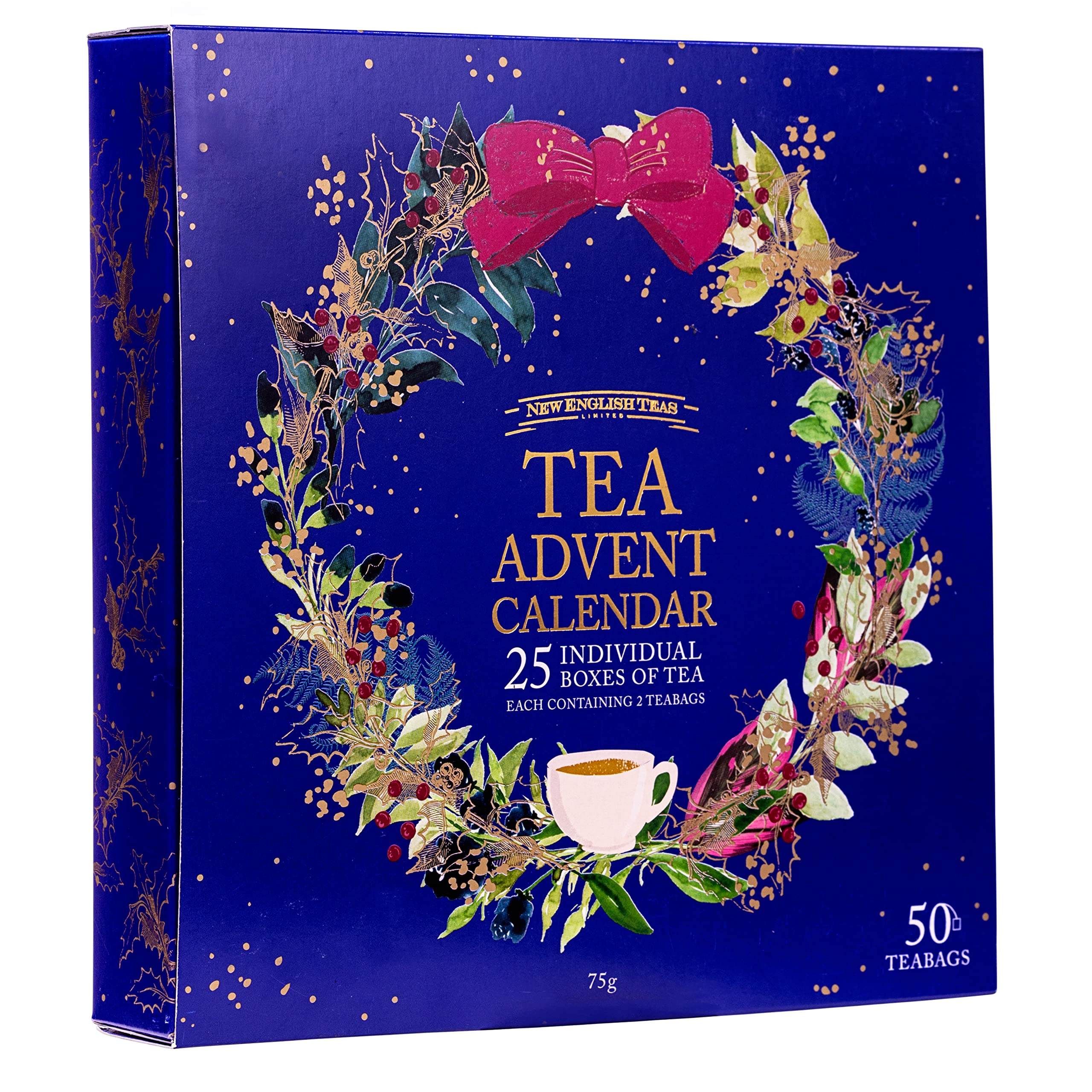 New English Teas Christmas Tea Advent Calendar, 50 Pyramid Teabags, 5 Festive Bl