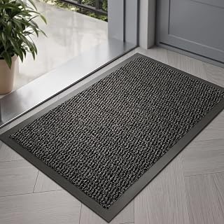 GULLAMBO Door Mats Indoor, Dirt Trapper, Washable Door Mat for Front & Back Door Entrances, Stylish Thin Low Profile, Non Slip Rubber Backed Floor Mats, Anthracite, 40cm x 60cm