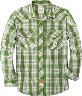 Dubinik® Western Shirt for Men's Long Sleeve Pearl Snap Plaid Casual Cowboy