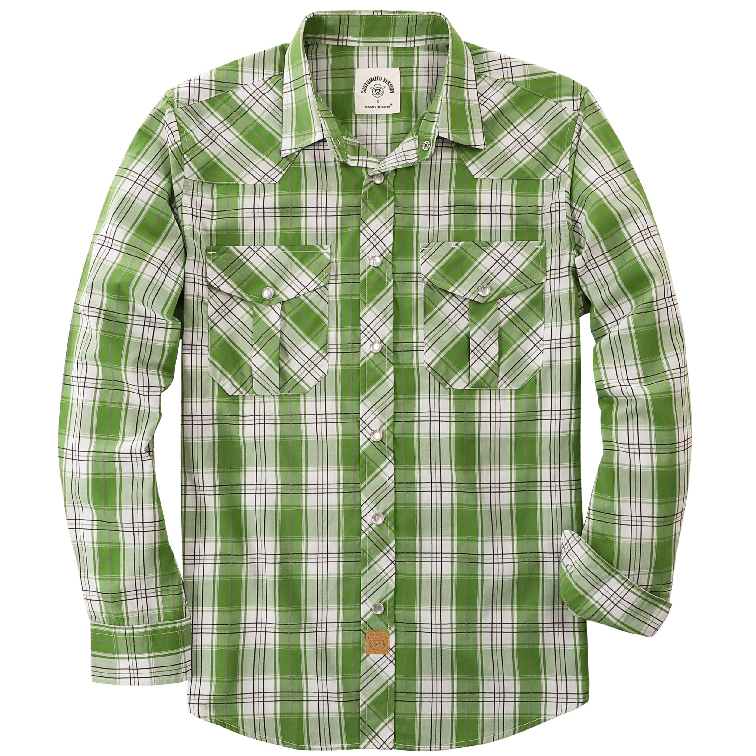 Dubinik® Western Shirt for Men's Long Sleeve Pearl Snap Plaid Casual Cowboy