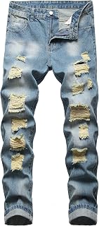 Men's Ripped Jeans,Slim Fit Distressed Straight Leg Fashion Denim Pants