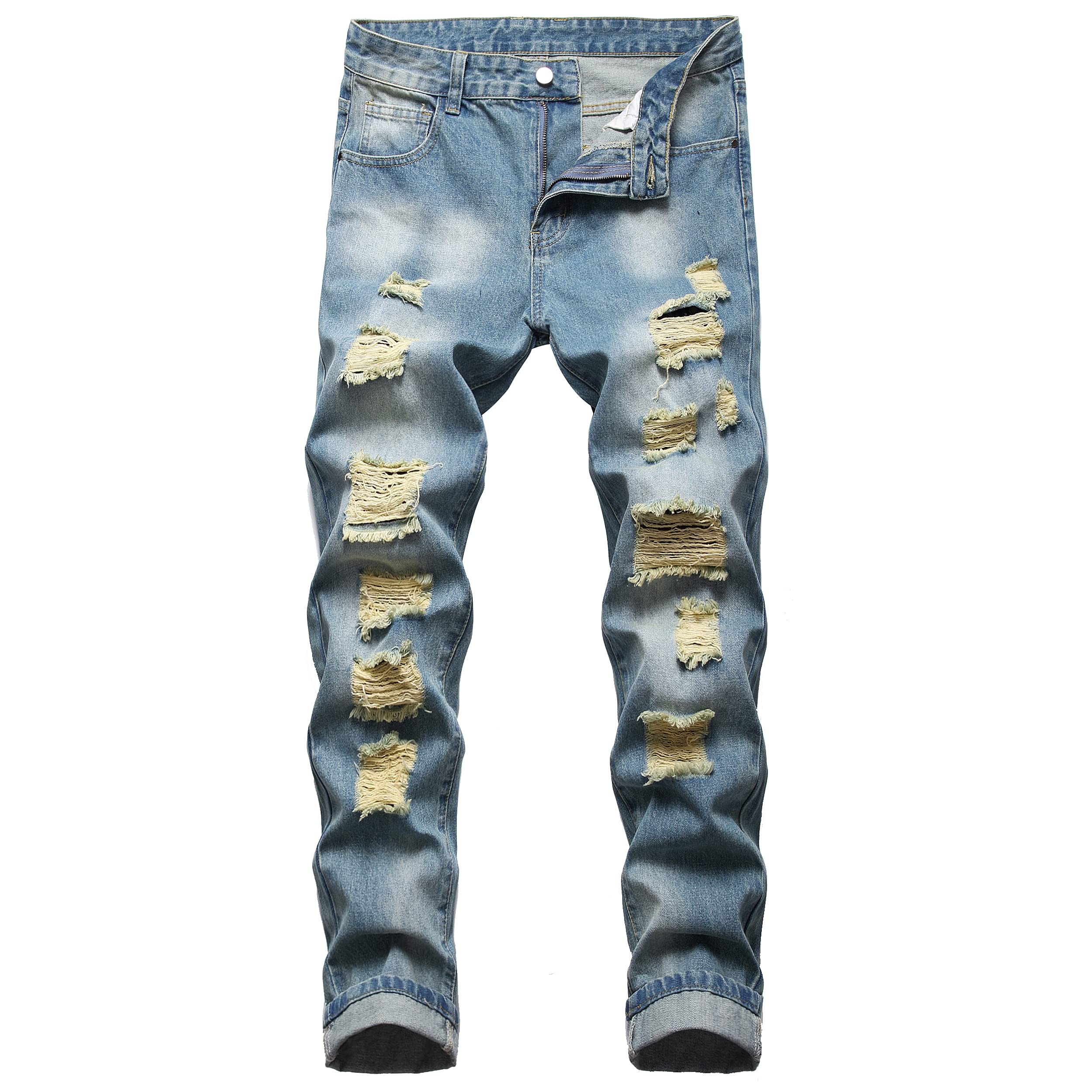 Men's Ripped Jeans,Slim Fit Distressed Straight Leg Fashion Denim Pants