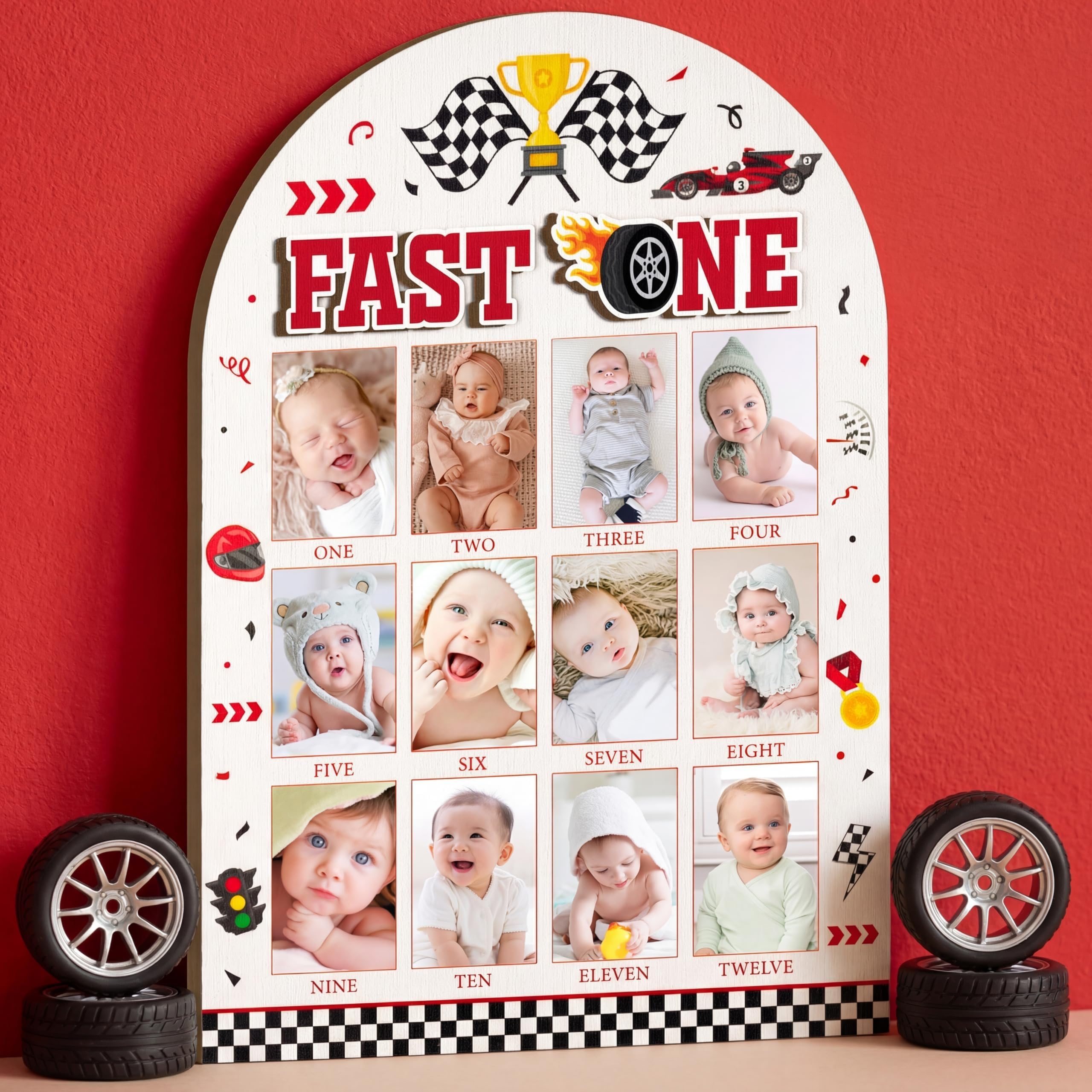 R HORSE 3D Fast One Photo Wood Display Board, Fits 2 x 3 inch Photo | Red Black 