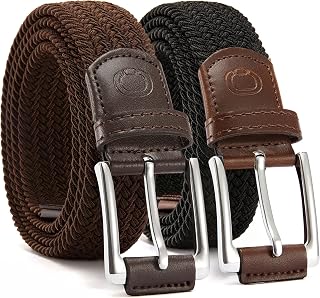 CHAOREN Stretch Belts for Men 2 Pack - Elastic Belt for Golf & Casual Wear