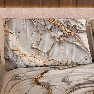 MARBLELIZED – Pair of Pillow Cases for Bed 50 x 80 cm, Printed Front/Back, Pillow Cases, Pair of Elegant Pillowcases with Light Grey Marble Effect, Gift Idea, 100% Made in Italy