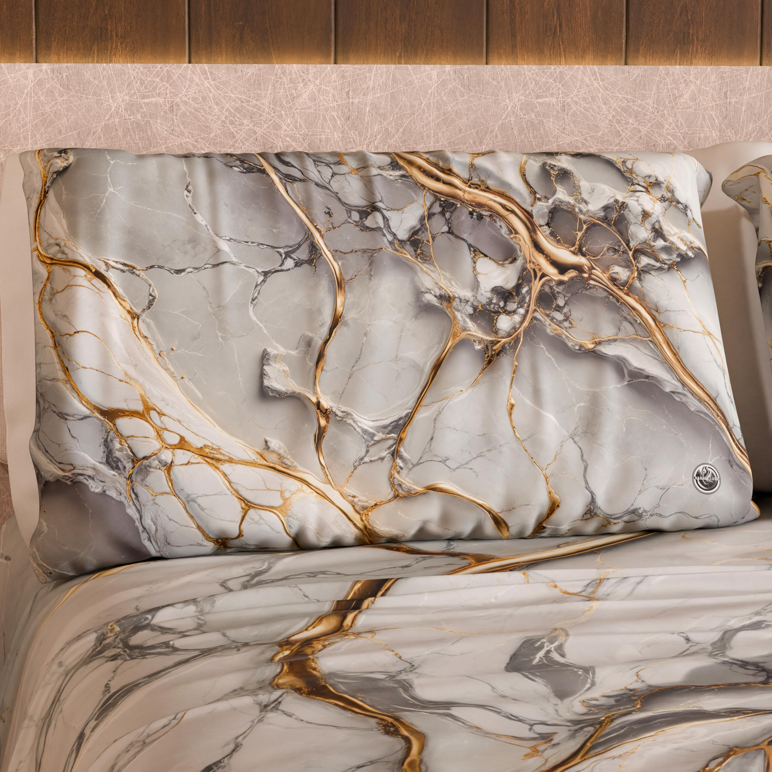 MARBLELIZED – Pair of Pillow Cases for Bed 50 x 80 cm, Printed Front/Back, Pillo