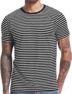 VEIISAR Men's Striped T-Shirt Made of 95% Cotton and 5% Spandex - Comfortable and Stretchy T-Shirt - Casual T-Shirt