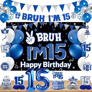 DARUNAXY Blue 15th Birthday Party Decorations for Boys Girls