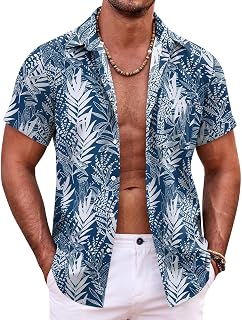 COOFANDY Men's Short Sleeve Button Down Hawaiian Shirt Summer Tropical Beach Shirts Casual Floral Aloha Shirts