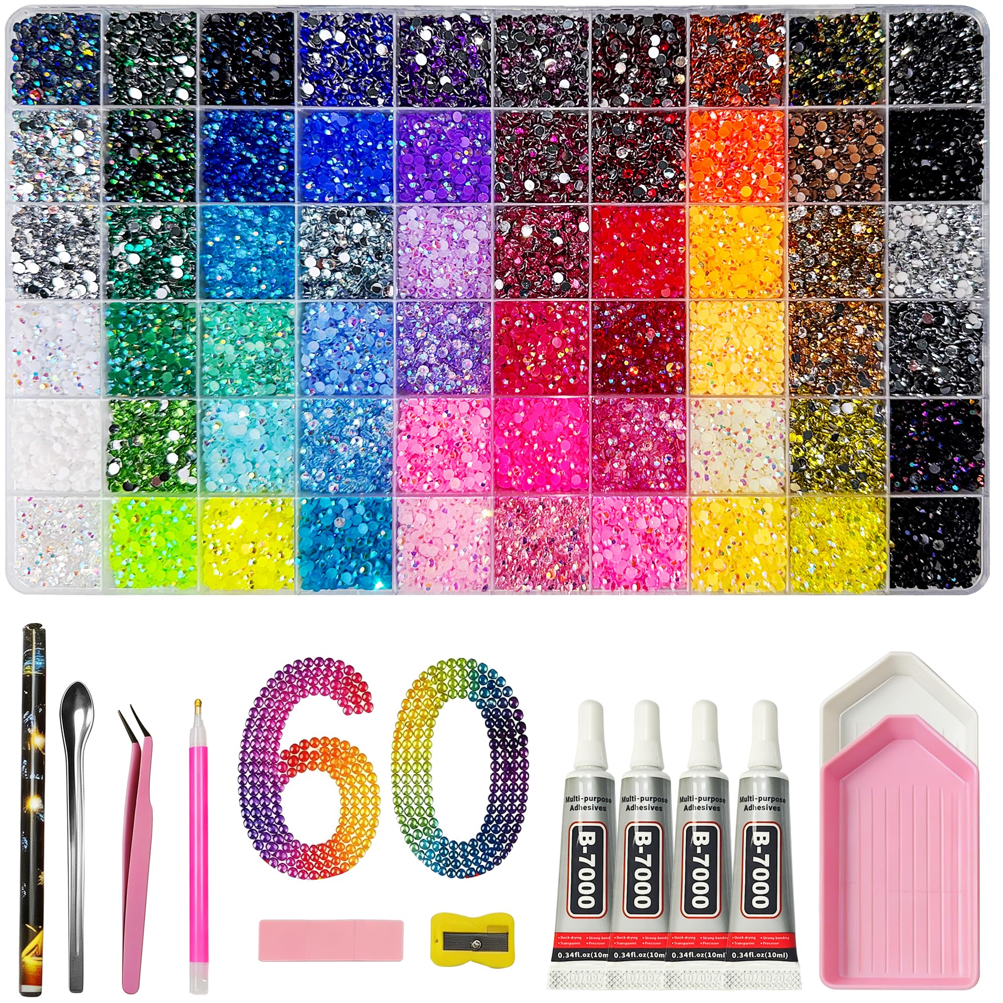 DFBYZLQ Bedazzling Kit 48000Pcs Multicolors 3mm Flatback Gems for Diamond Art, 6